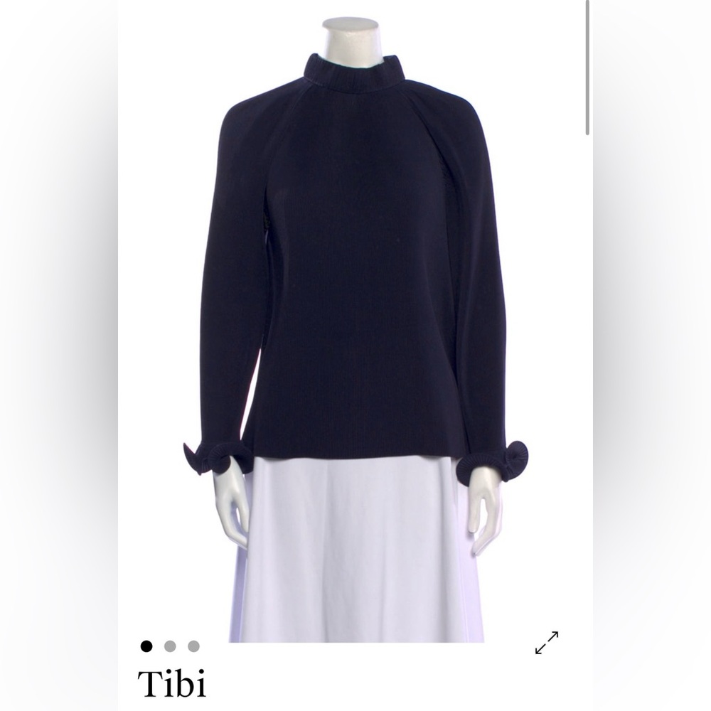 Tibi Navy Blue Top with Ruffle Details